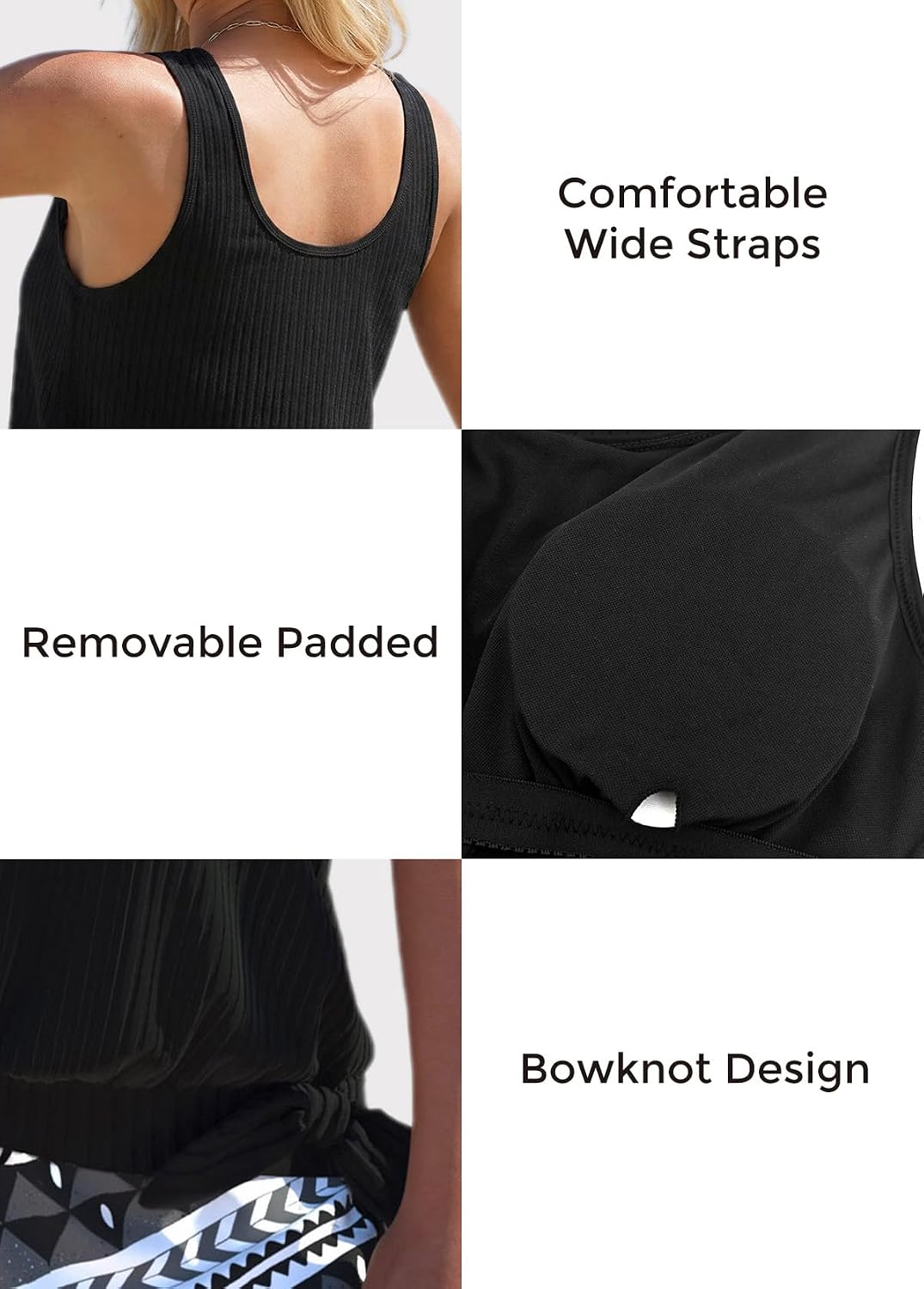 Modest Tankini Swimsuits for Women 2 Piece Athletic Bathing Suits | Ribbed Fabric, Wirefree Built In Bra, Tummy coverage, Blouson Top, Mid-rise, Removable Padding, Perfect for Casual Outing