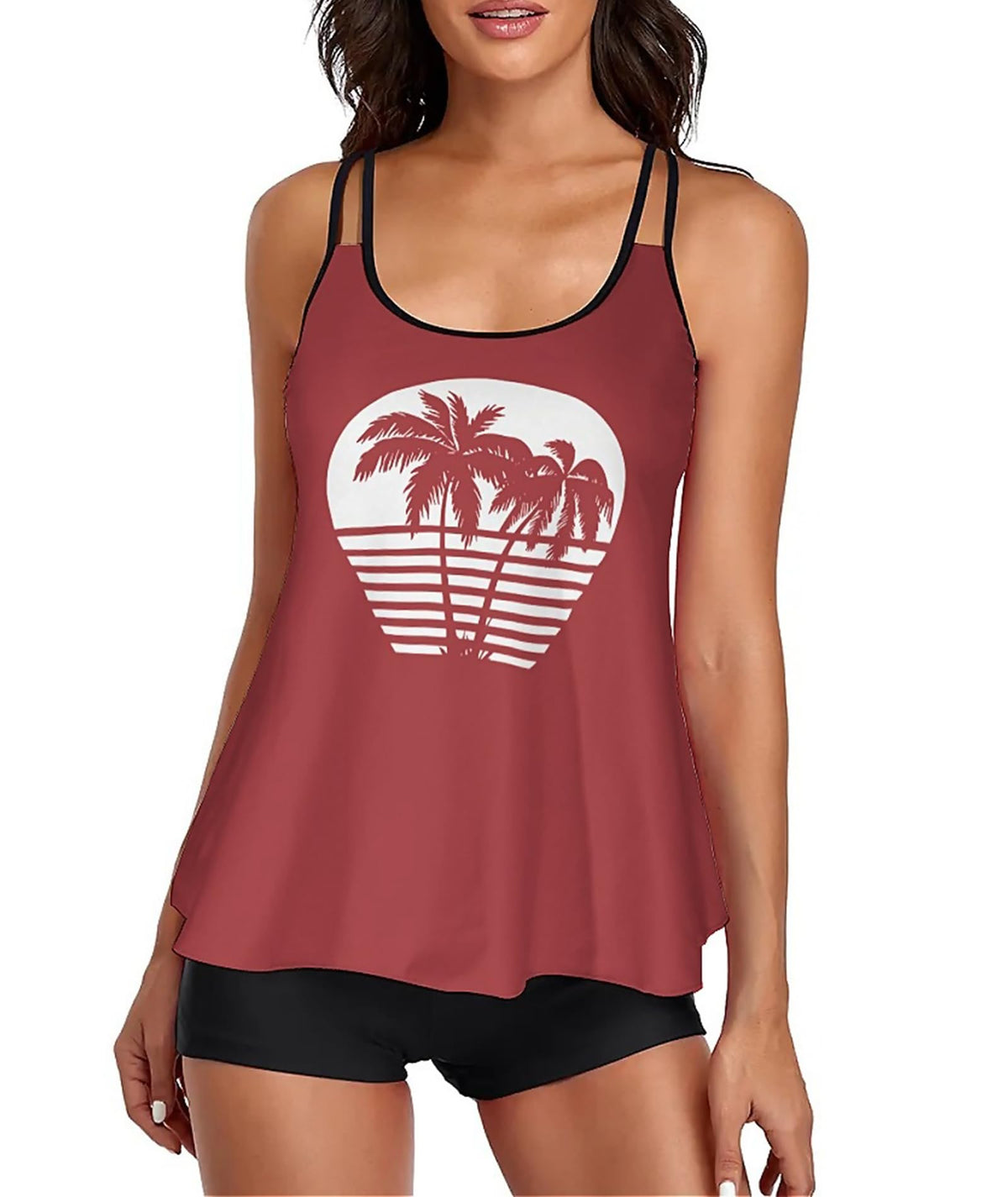 2026 Women Two Piece Tankini Swimsuit Tummy Control Plus Size Long Torso Top and High Waisted Boyshorts Bathing Suits