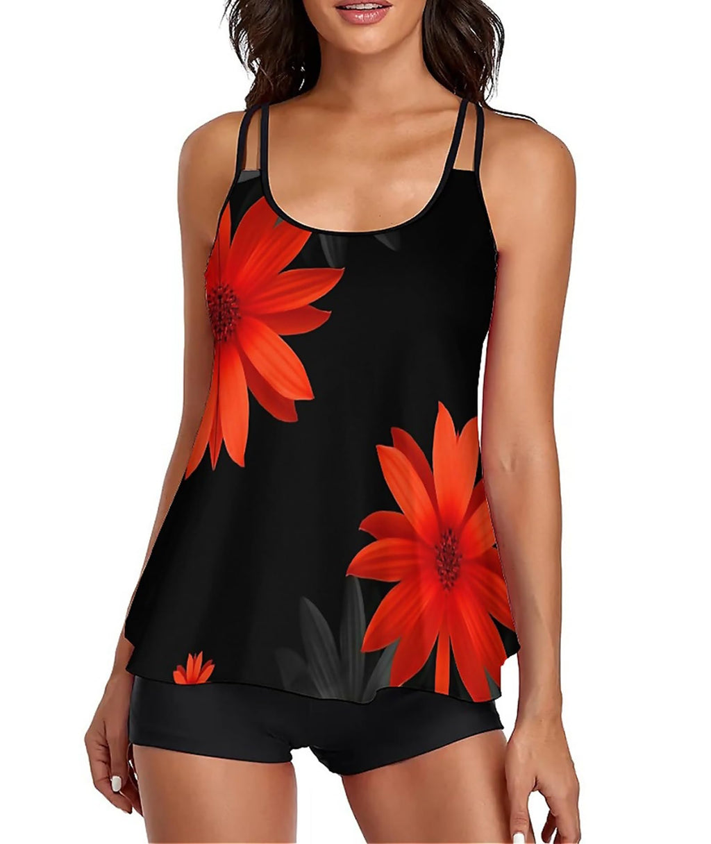 2026 Women Two Piece Tankini Swimsuit Tummy Control Plus Size Long Torso Top and High Waisted Boyshorts Bathing Suits