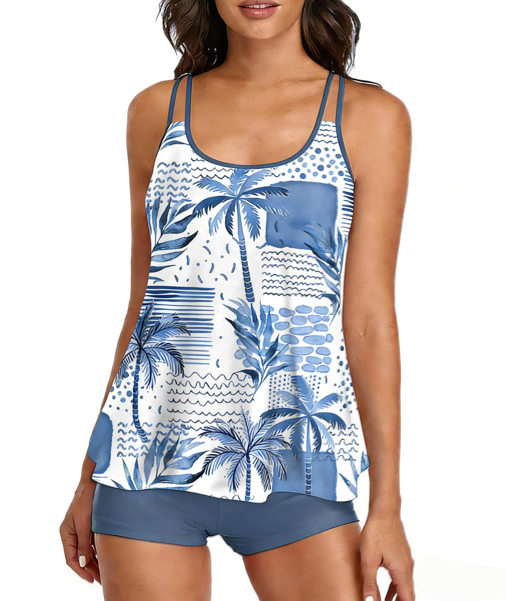 2026 Women Two Piece Tankini Swimsuit Tummy Control Plus Size Long Torso Top and High Waisted Boyshorts Bathing Suits