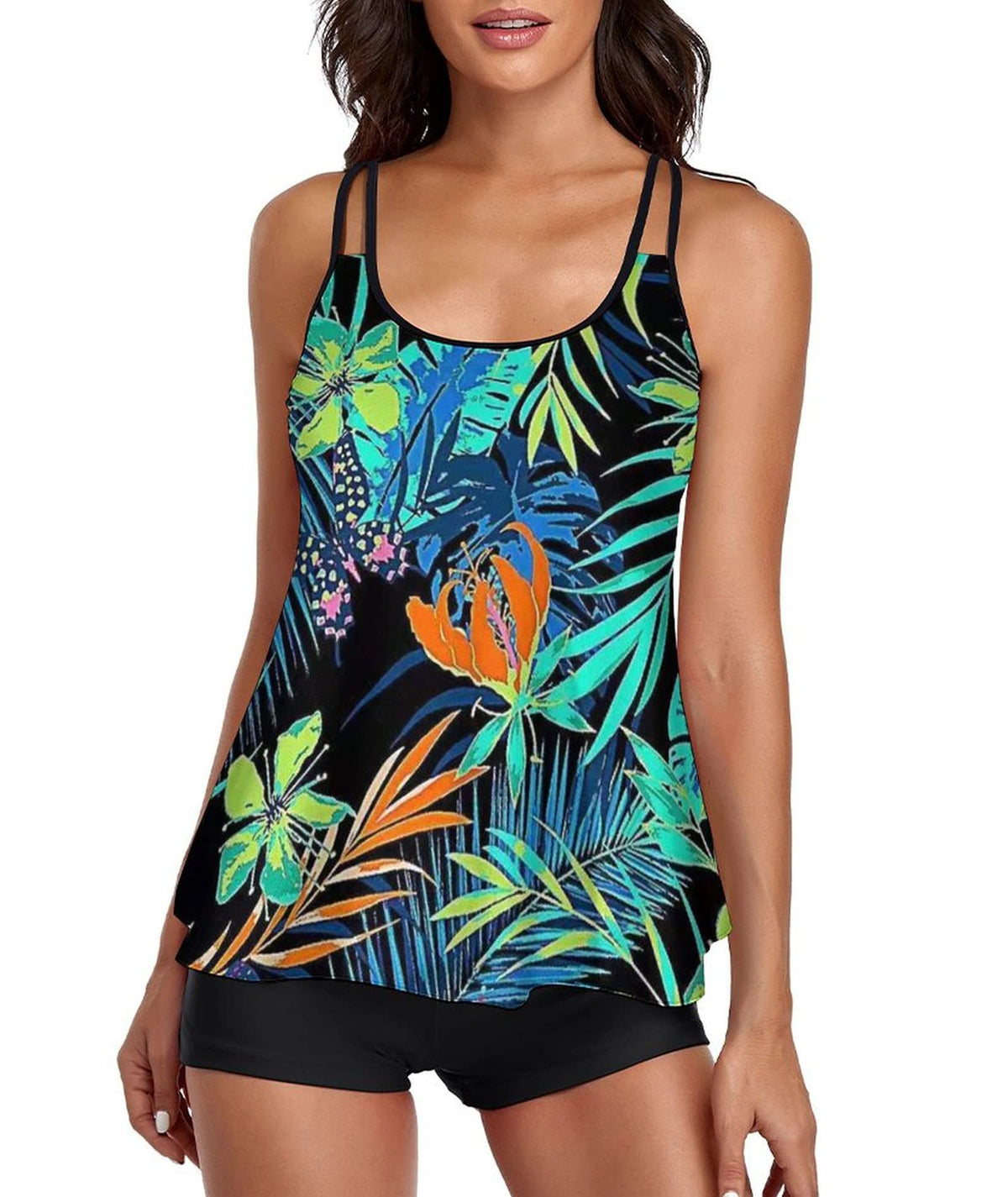 2026 Women Two Piece Tankini Swimsuit Tummy Control Plus Size Long Torso Top and High Waisted Boyshorts Bathing Suits