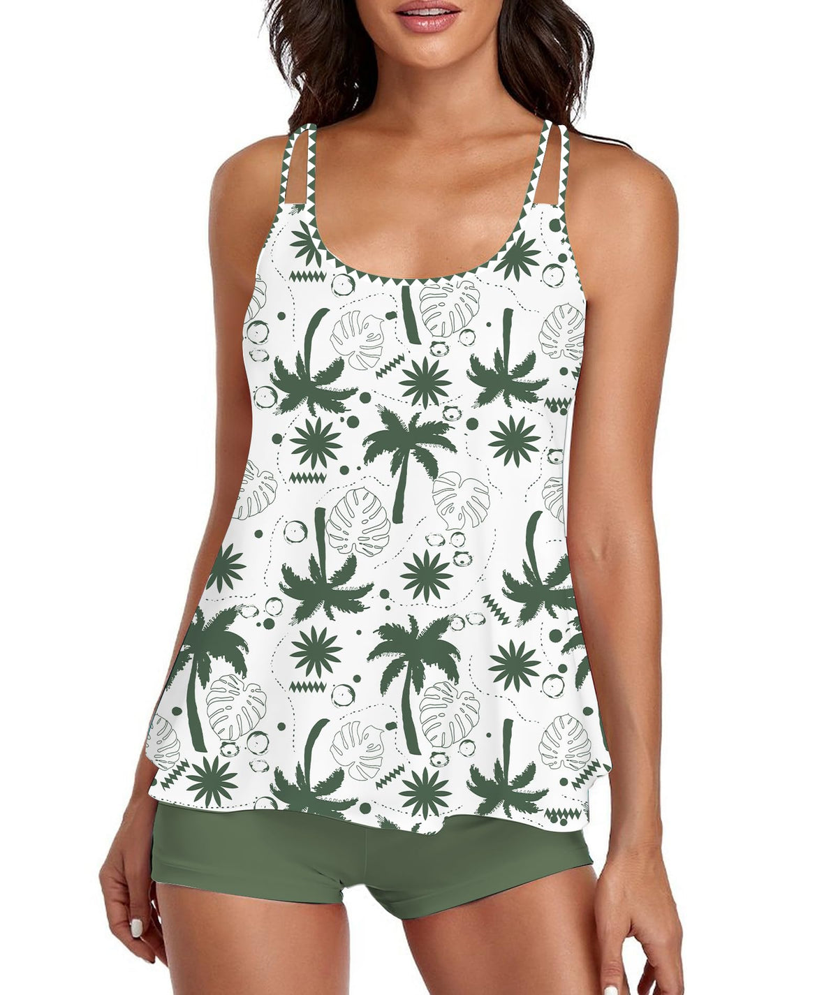 2026 Women Two Piece Tankini Swimsuit Tummy Control Plus Size Long Torso Top and High Waisted Boyshorts Bathing Suits