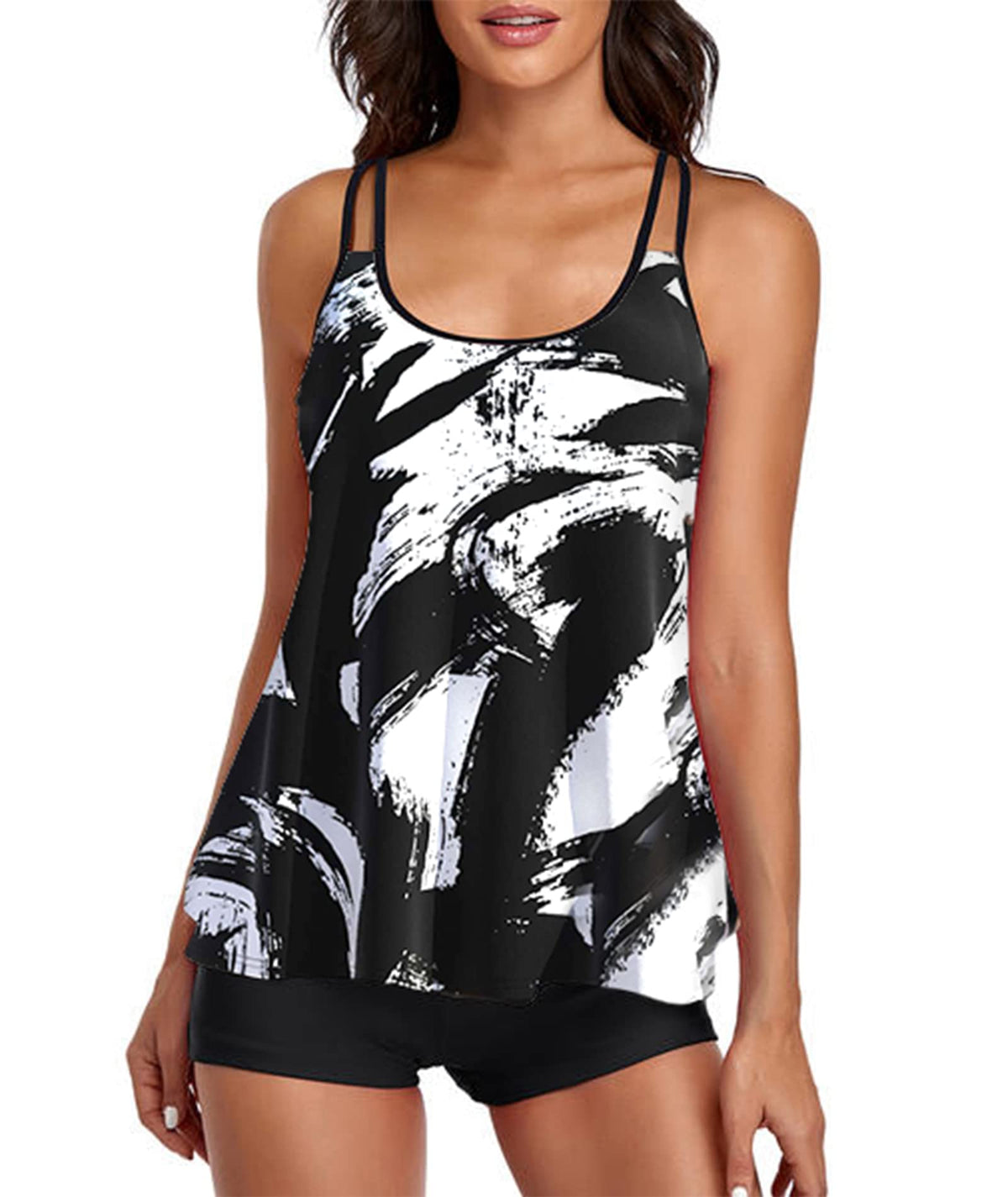 2026 Women Two Piece Tankini Swimsuit Tummy Control Plus Size Long Torso Top and High Waisted Boyshorts Bathing Suits
