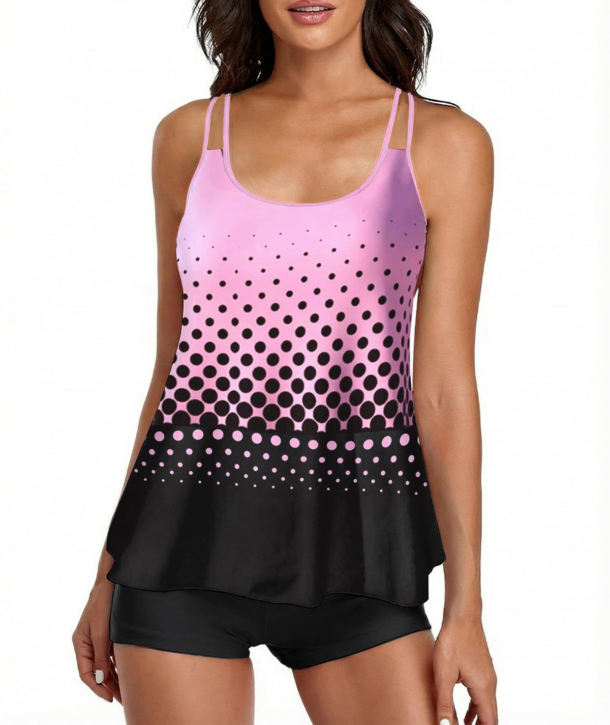 2026 Women Two Piece Tankini Swimsuit Tummy Control Plus Size Long Torso Top and High Waisted Boyshorts Bathing Suits