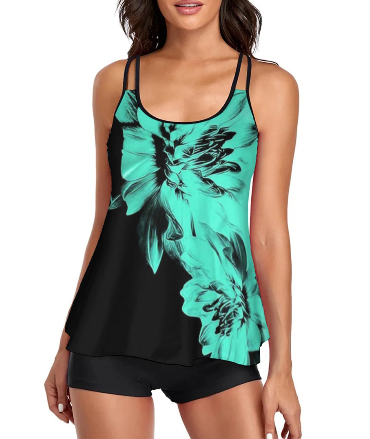 2026 Women Two Piece Tankini Swimsuit Tummy Control Plus Size Long Torso Top and High Waisted Boyshorts Bathing Suits