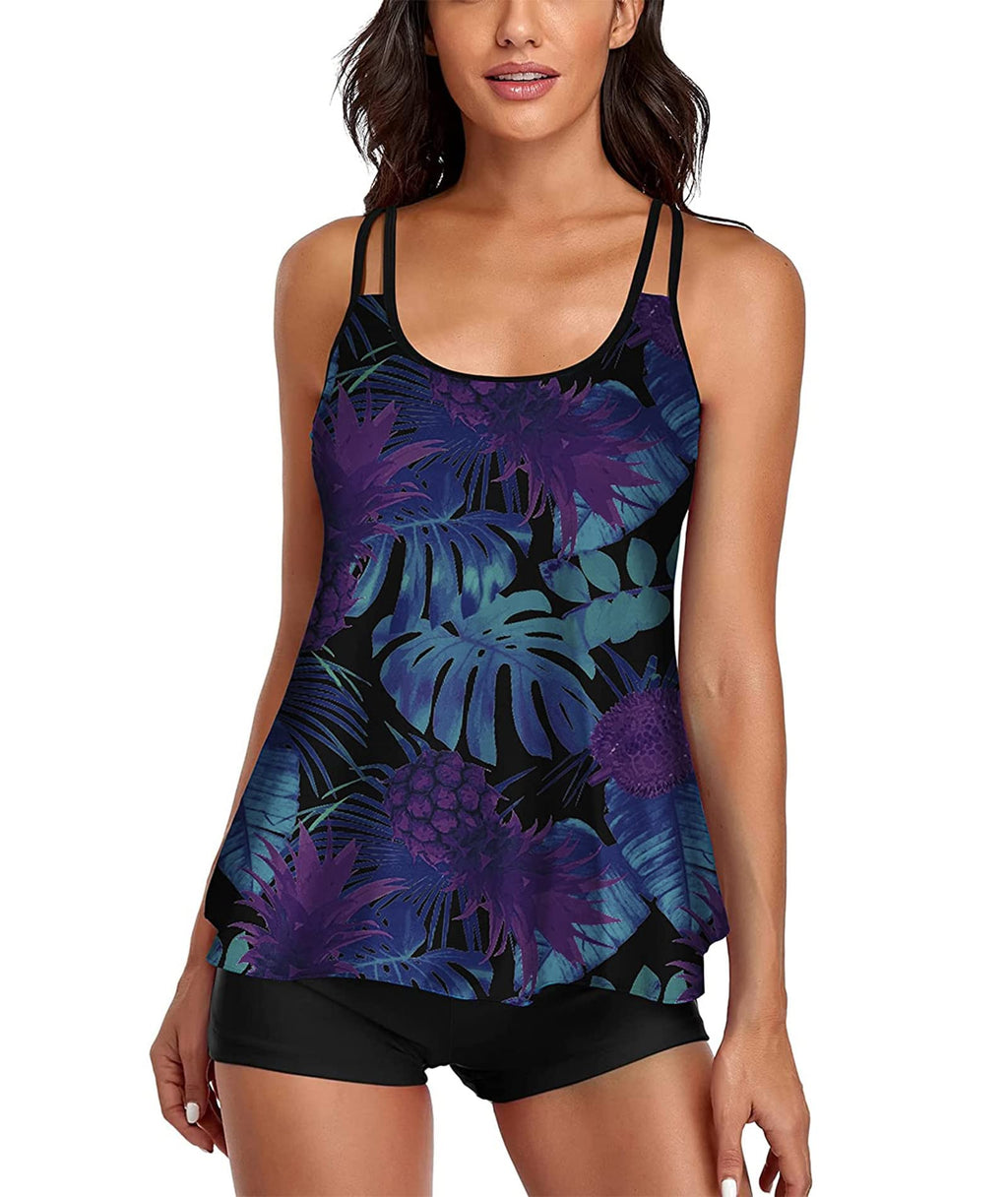 2026 Women Two Piece Tankini Swimsuit Tummy Control Plus Size Long Torso Top and High Waisted Boyshorts Bathing Suits