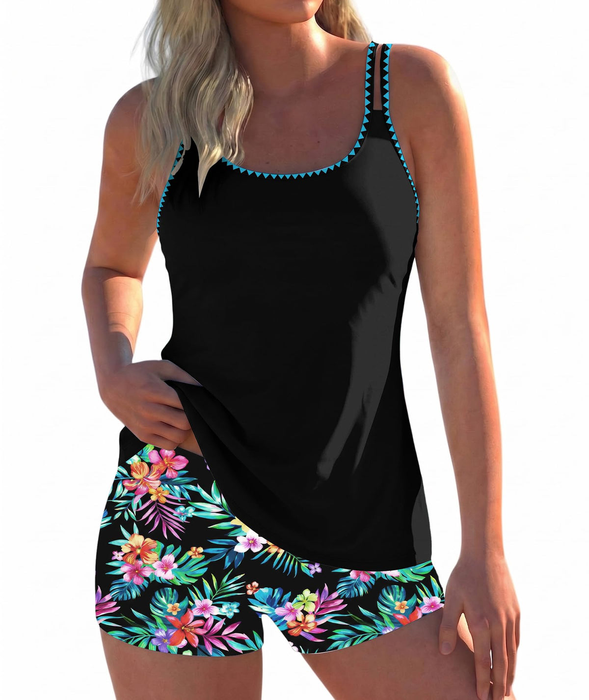 2026 Women Two Piece Tankini Swimsuit Tummy Control Plus Size Long Torso Top and High Waisted Boyshorts Bathing Suits