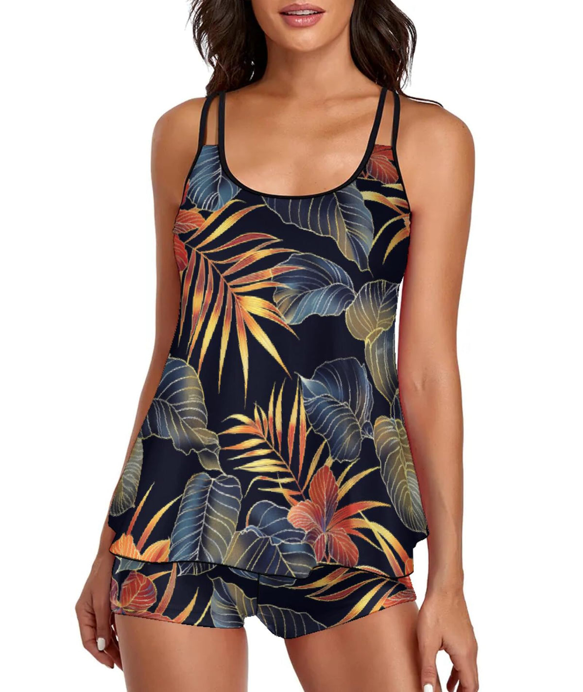 2026 Women Two Piece Tankini Swimsuit Tummy Control Plus Size Long Torso Top and High Waisted Boyshorts Bathing Suits