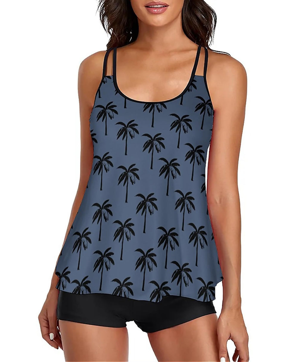 2026 Women Two Piece Tankini Swimsuit Tummy Control Plus Size Long Torso Top and High Waisted Boyshorts Bathing Suits