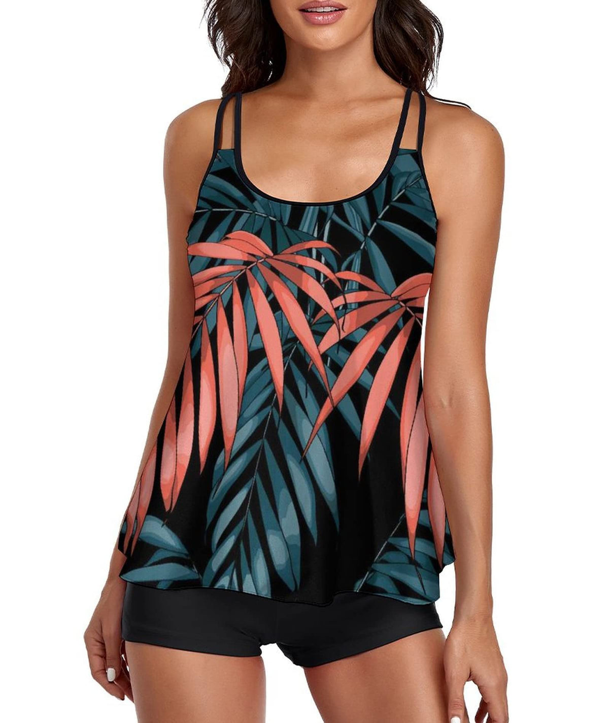 2026 Women Two Piece Tankini Swimsuit Tummy Control Plus Size Long Torso Top and High Waisted Boyshorts Bathing Suits