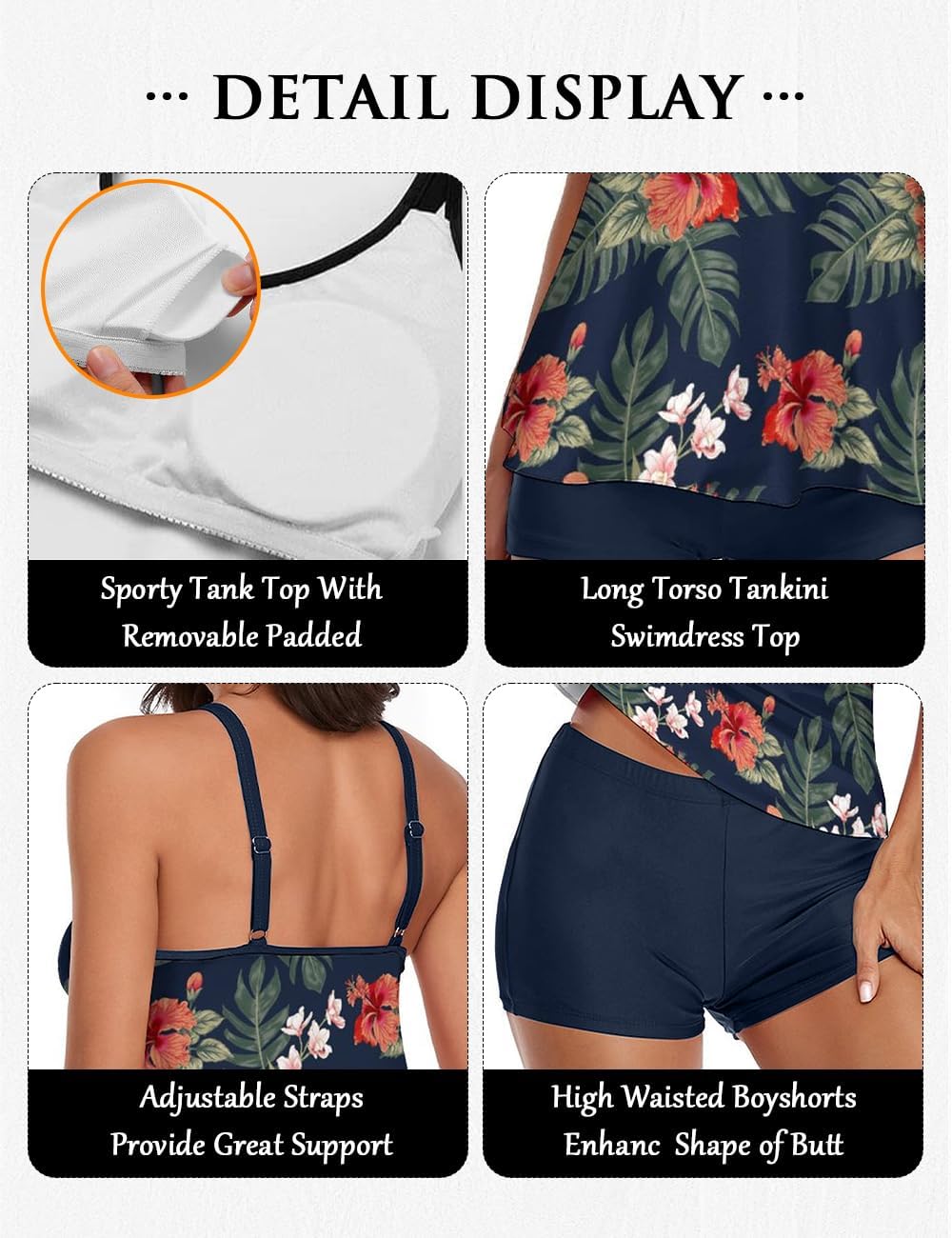 2026 Women Two Piece Tankini Swimsuit Tummy Control Plus Size Long Torso Top and High Waisted Boyshorts Bathing Suits