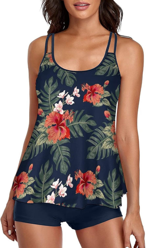2026 Women Two Piece Tankini Swimsuit Tummy Control Plus Size Long Torso Top and High Waisted Boyshorts Bathing Suits