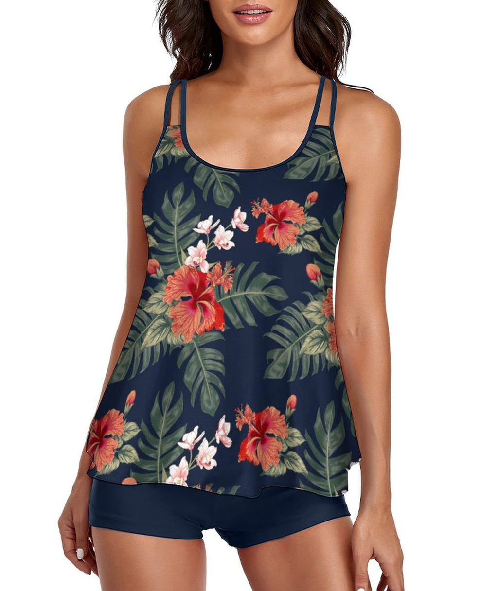2026 Women Two Piece Tankini Swimsuit Tummy Control Plus Size Long Torso Top and High Waisted Boyshorts Bathing Suits