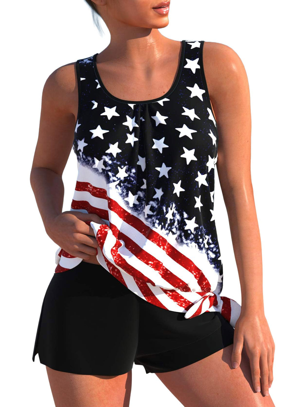 Modest Tankini Swimsuits for Women 2 Piece Athletic Bathing Suits | Ribbed Fabric, Wirefree Built In Bra, Tummy coverage, Blouson Top, Mid-rise, Removable Padding, Perfect for Casual Outing