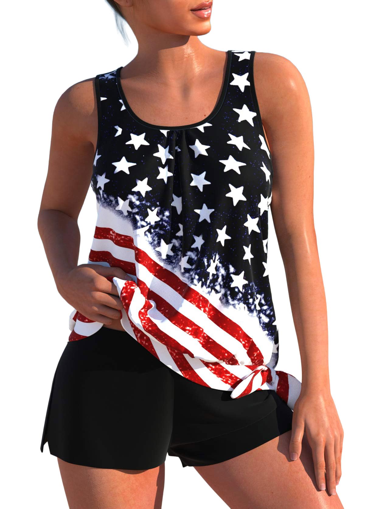 Modest Tankini Swimsuits for Women 2 Piece Athletic Bathing Suits | Ribbed Fabric, Wirefree Built In Bra, Tummy coverage, Blouson Top, Mid-rise, Removable Padding, Perfect for Casual Outing