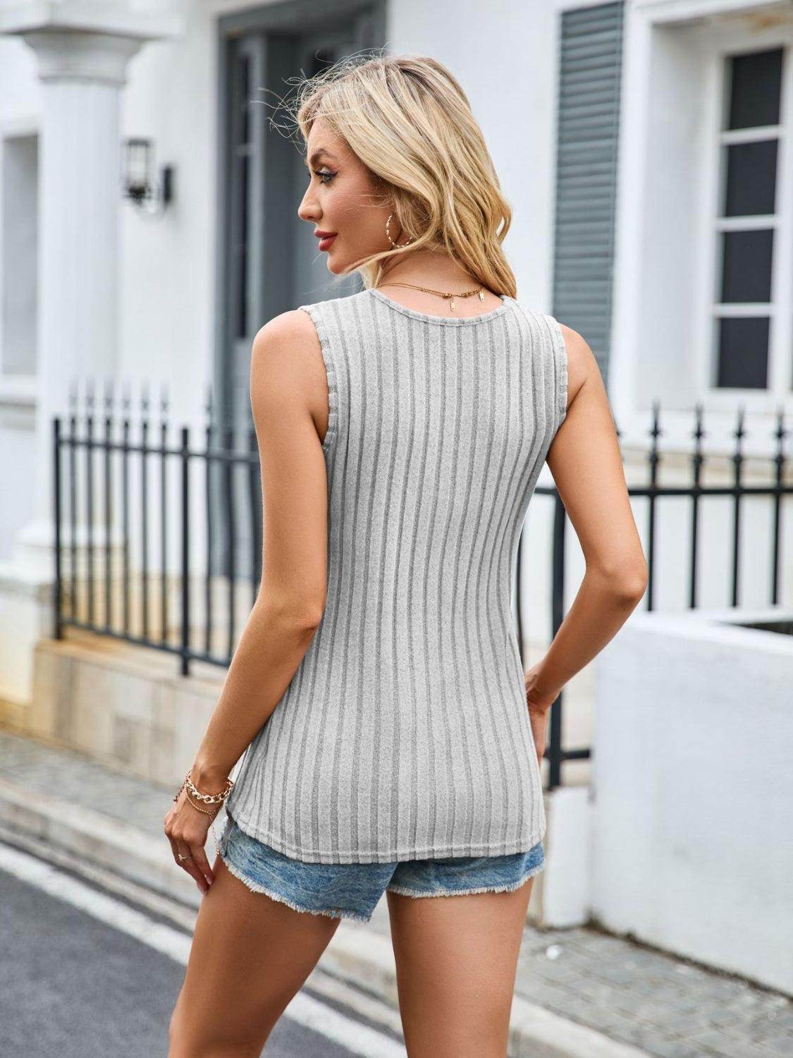 Ribbed Solid Color V-Neck Tank for Women Stylish Wear